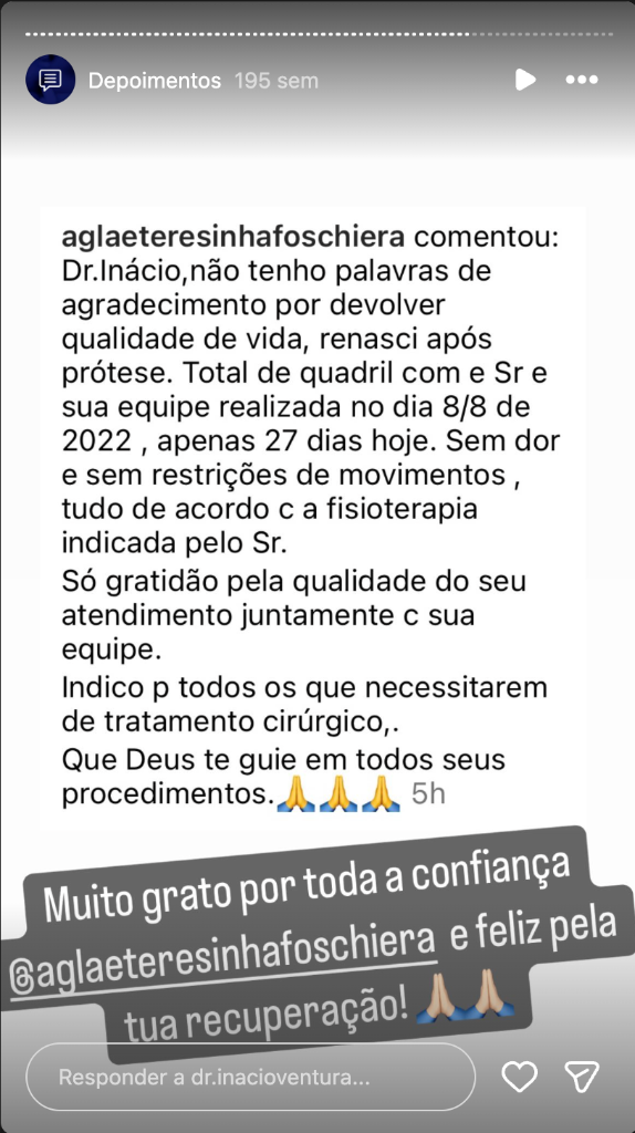 Depoimento no Instagram